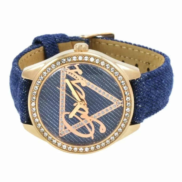 GUESS ROSE GOLD TONE, DARK BLUE DENIM BAND - Picture 2 of 6